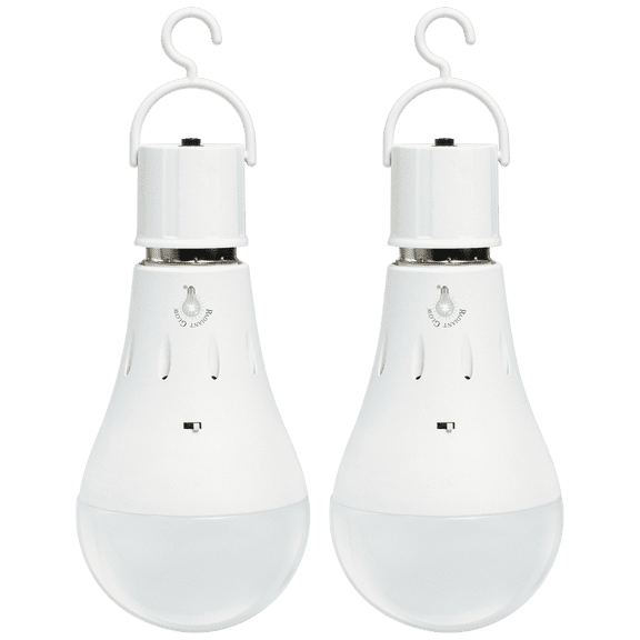 LED Emergency Bulb by Radiant Glow. 2 Colors, Self-Charging, Portable, Camping, Power Outages, Storms, Fishing, Hunting, 9 Watt, E26 Base, 2 Pack