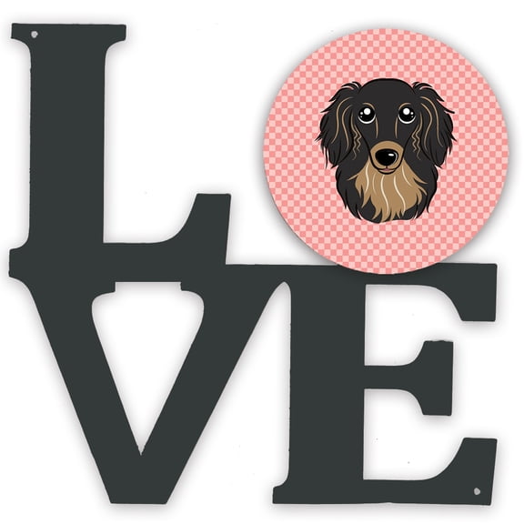 Carolines Treasures BB1213WALV Checkerboard Pink Longhair Black and Tan Dachshund Metal Wall Artwork LOVE 12X12