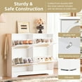 thumbnail image 5 of 42.1"W Tipping Bucket Shoe Cabinet  with 4 Flip Drawers,  Entryway Shoe Organizer with 4 Rattan Doors, Freestanding Shoe Rack with 2 Silvery Hooks for Hallway, Entryway, White, 5 of 8