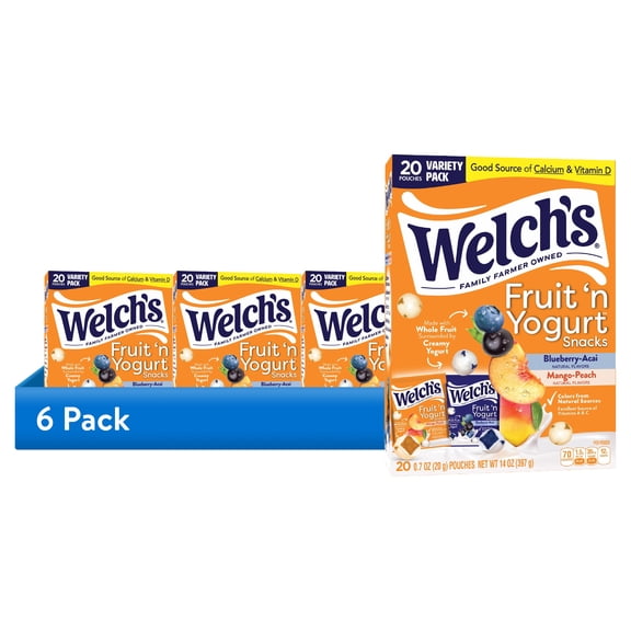 (6 pack) Welch's Fruit 'N Yogurt Blueberry-Acai. & Mango-Peach Soft Fruit Snacks, .7 oz, 20 Count