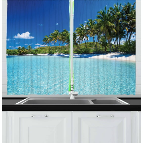Ambesonne Sea Kitchen Curtains, Relax Beach Resort Spa, 55"x45", Turquoise Blue Green