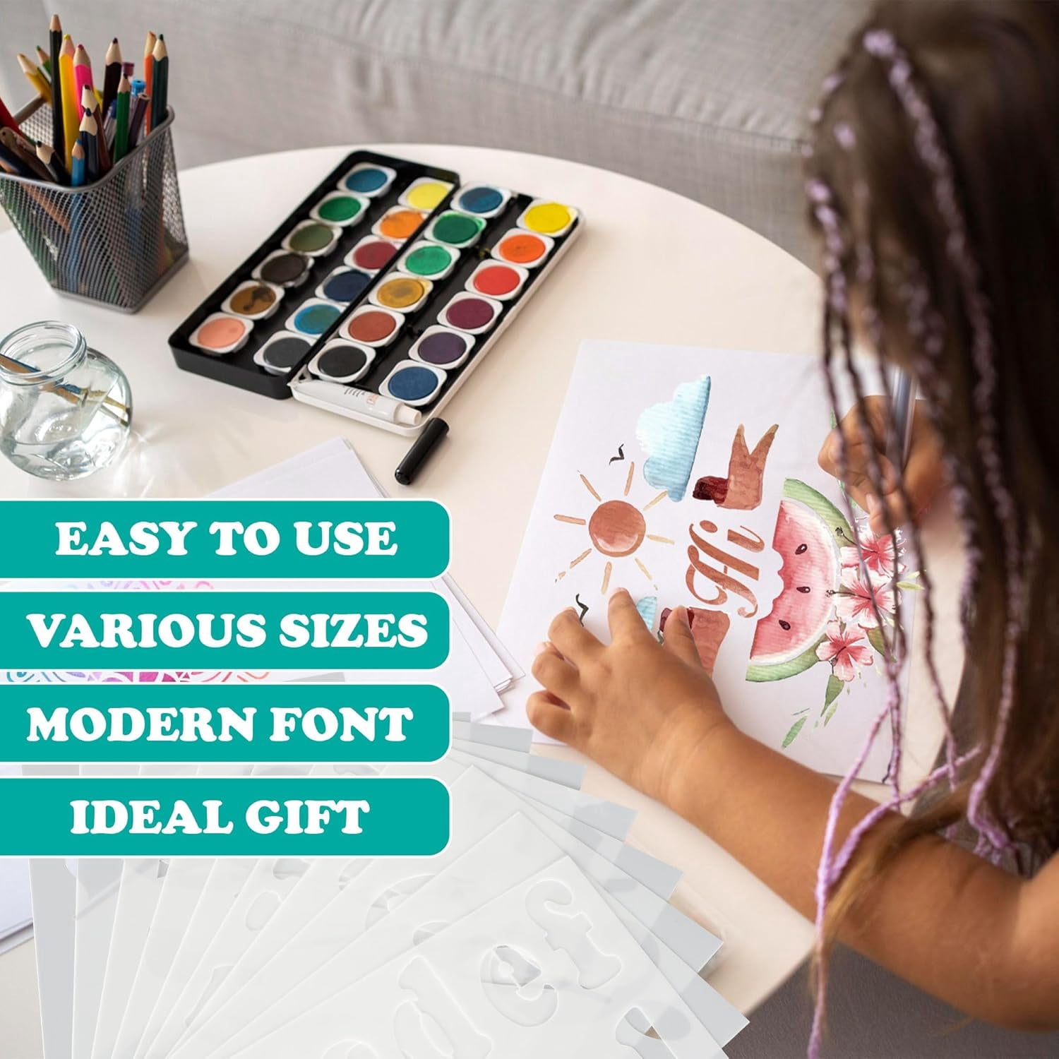 175 Alphabet Numbers Floral Stencils Small Large 2 Inch and 4 Inches Upper Lowercase Arts Crafts Letters Stencil Reusable Template for Calligraphy DIY Painting Wood Wall Fabric Rock Bullet Journa