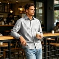 thumbnail image 4 of FGVCTG Mens Plaid Shirts Casual Classic Long Sleeve Collar Button Down Shirts Daily Outdoor Casual Shirt Gray 2XL, 4 of 7