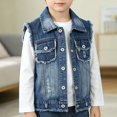 thumbnail image 3 of Kids Biker Denim Vest for Boys & Girls Distressed Lapel Jean Waistcoat, 3 of 3