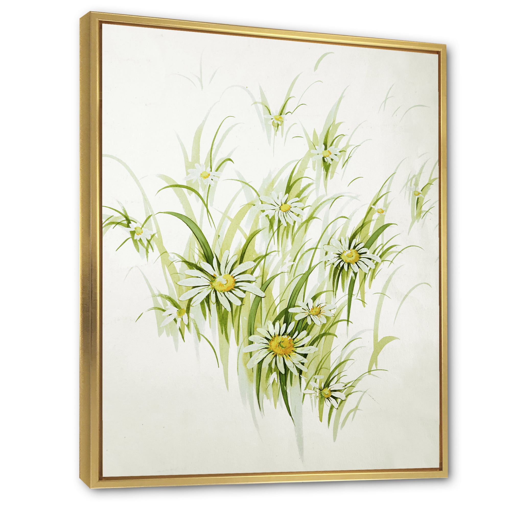 Designart 'Abstract Retro Drawing of Flowers I' Vintage Framed Canvas Wall Art Print