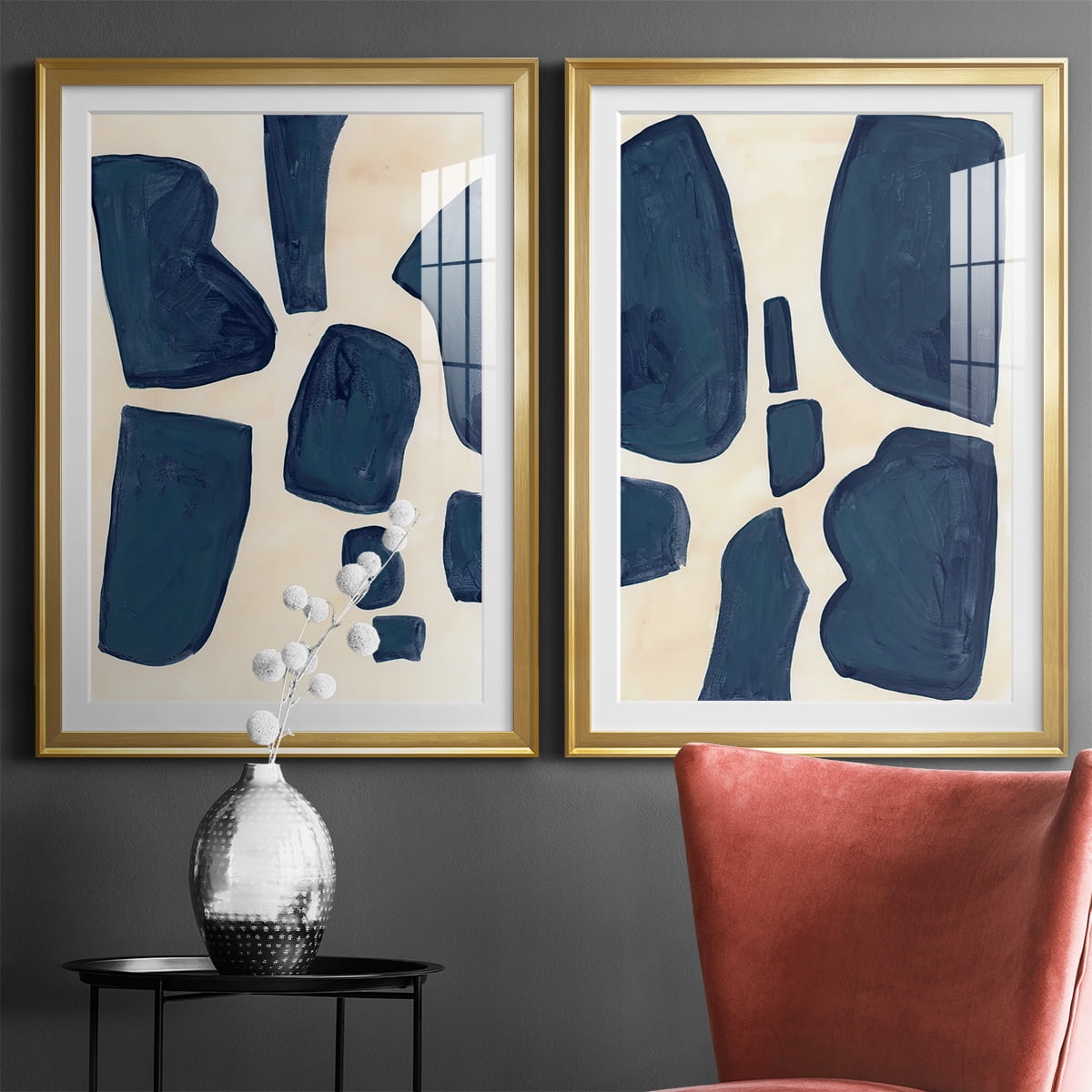 Wexford Home Blue Pieces I Abstract Art, Framed Art, 22.5" x 30.5" Gold Frame, Ready-Hang