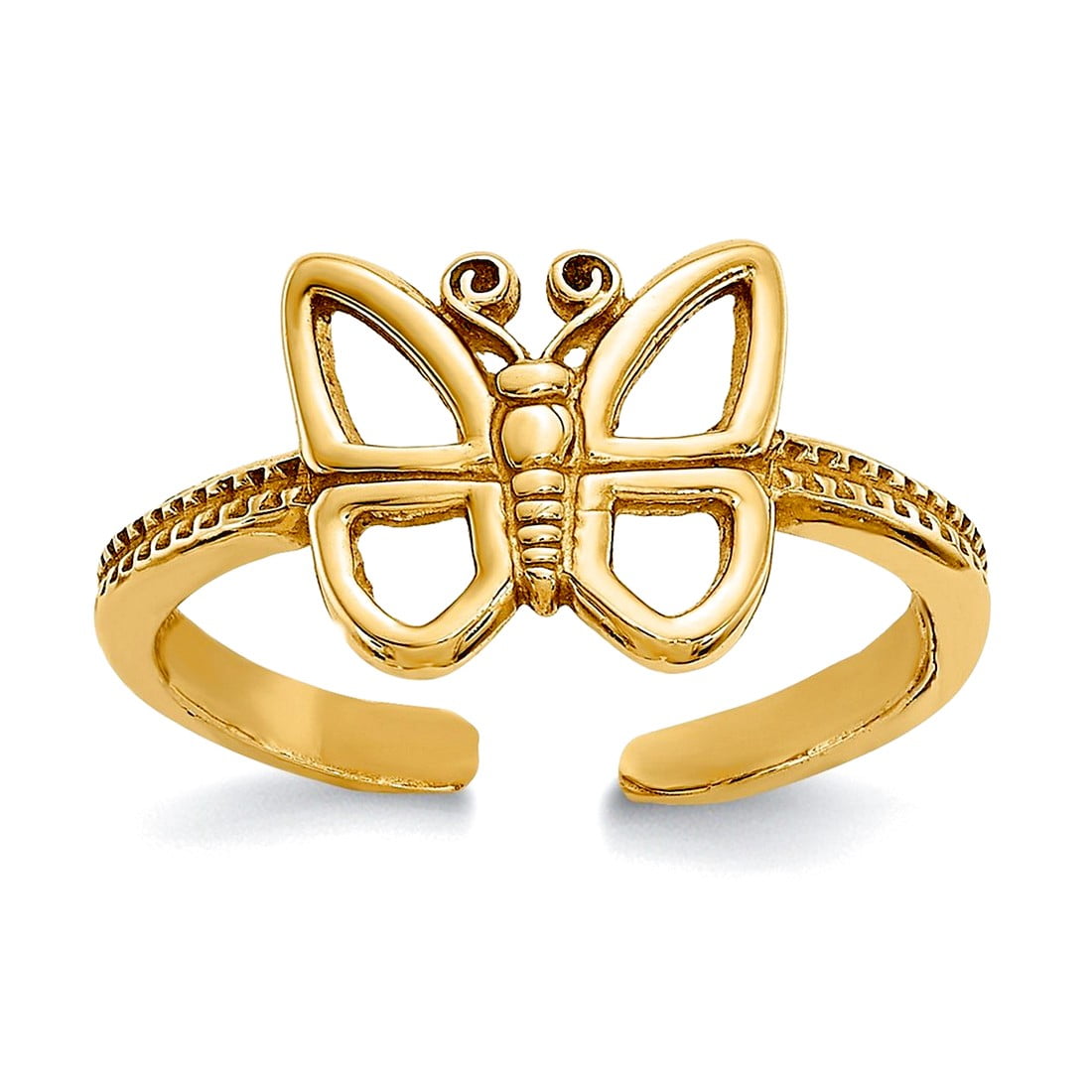 Solid 10k Yellow Gold Filigree Open Butterfly Angel Wings Adjustable toe ring 1mm Wide toe ring for Women