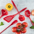 thumbnail image 3 of Hutzler 6-piece Melamine Cooking Utensils Set, Includes a 12-inch Long Slotted Spoon, Solid Spoon, Mixing Spoon, Slotted Turner, Soup Ladle, and Storage Crock - Red, 3 of 4