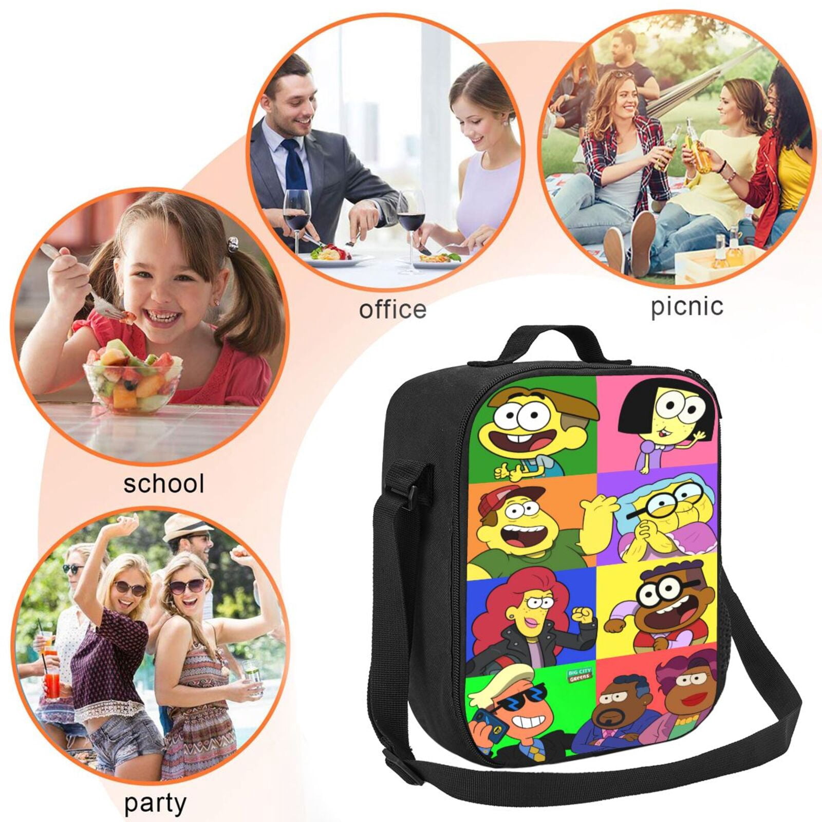 Big City Greens 3D Cartoon Lunch Bag for Women/Men, Reusable Lunch Box for Office Work School Picnic Beach, Insulated Tote Bag with Adjustable Shoulder Strap