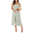thumbnail image 2 of Sedceaty Women's Casual Dress Solid Color Double Side Tie Sling Bottom High Slit Ruffle Hem Long Dress, 2 of 9
