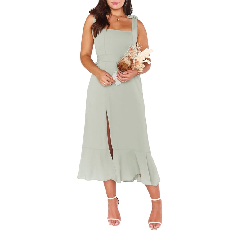 Franhais Women's Casual Solid Color Double Side Tie Sling Bottom High Slit  Ruffle Hem Long Dress - Walmart.com