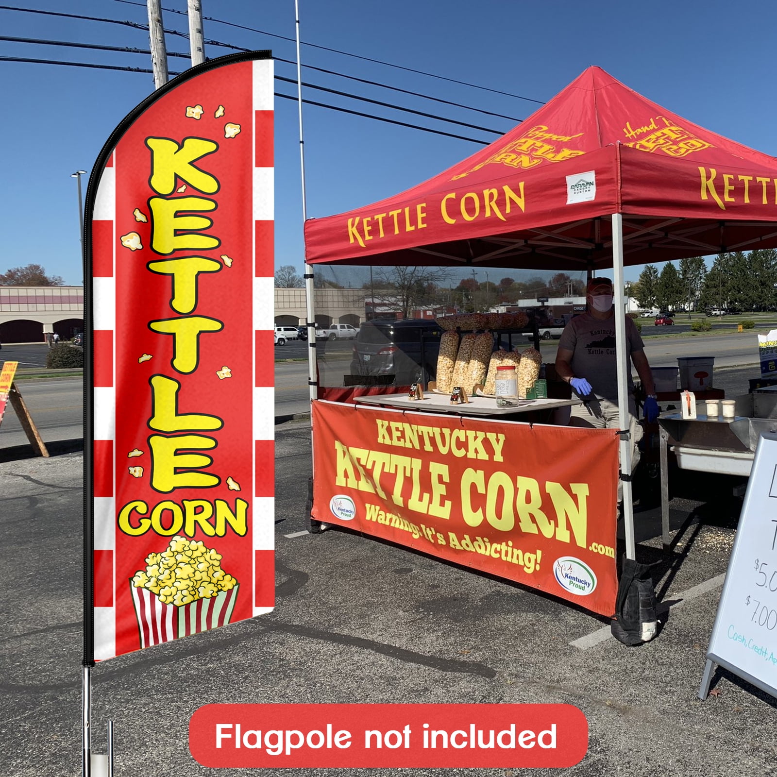 QSUM Kettle Corn Sign Feather Flag,8FT Kettle Corn Outdoor Advertising Flag, Kettle Corn Business Sign,Kettle Corn Swooper Flag（Flag Only）