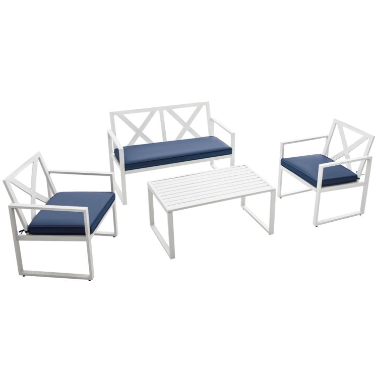 Aimee Lii 4 Pieces Patio Furniture Conversation Set with Sofa Loveseat, Small Patio Set, White Aimee Lii 4 Pieces Patio Furniture Conversation Set with Sofa Loveseat, Small Patio Set, White