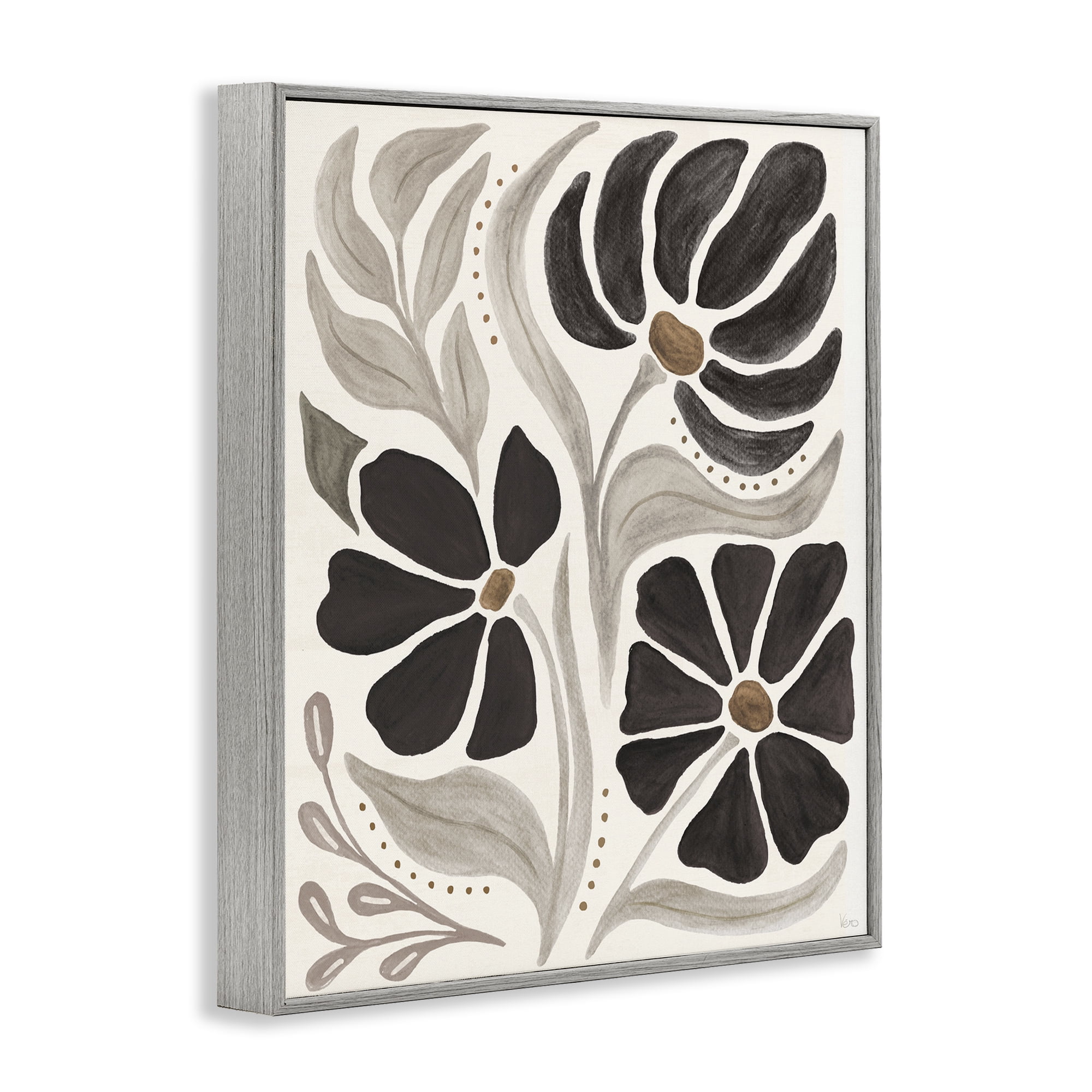 Stupell Industries Boho Curved Petals Botanical & Floral Painting Gray Framed Art Print Wall Art, 24 x 30