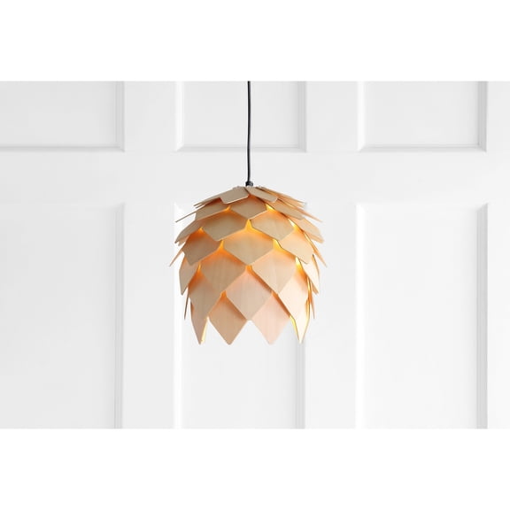 JONATHAN Y Simon 11.75" Pinecone Wood LED Pendant, Natural/Black