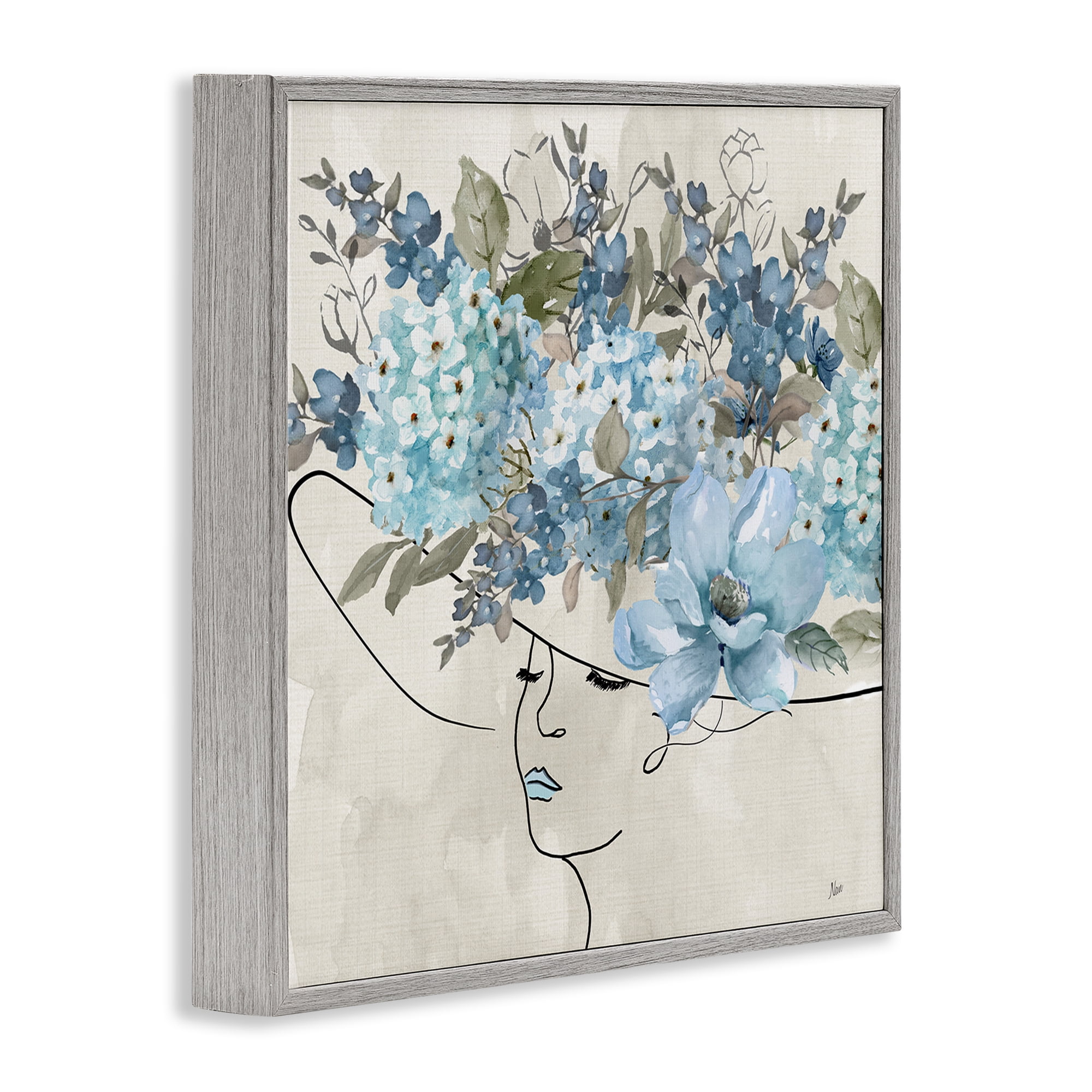 Stupell Industries Blue Floral Hat Botanical & Floral Painting Gray Framed Art Print Wall Art, 12 x 12