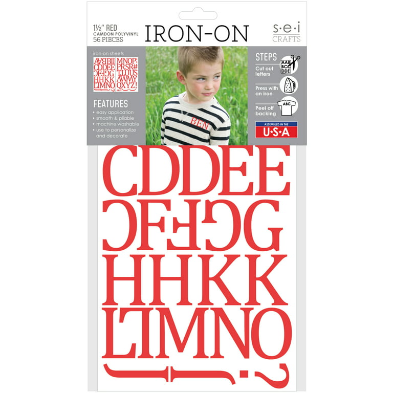 SEI 1.5 inch Camdon Adhesive Easy Iron-on Heat Transfer Polyvinyl Letters,  Red 