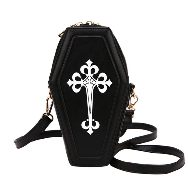 Bolso Cruzado Gótico Con Forma Ataúd Hombro PU Bolso Mano para Fiesta Halloween (negro)
