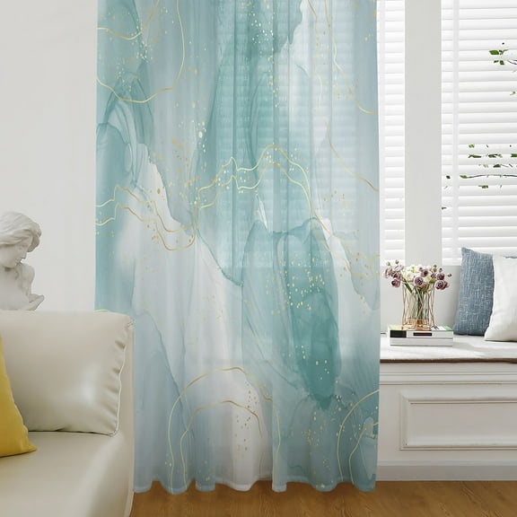 Turquoise Ombre Marble Semi Sheer Curtains Drapes for Living Room,Bedroom,French Doors Window 96 Inches Long,Yellow Modern Geometric Abstract Art Rod Pocket Chiffon Curtain Drapery Voile Drape Panel