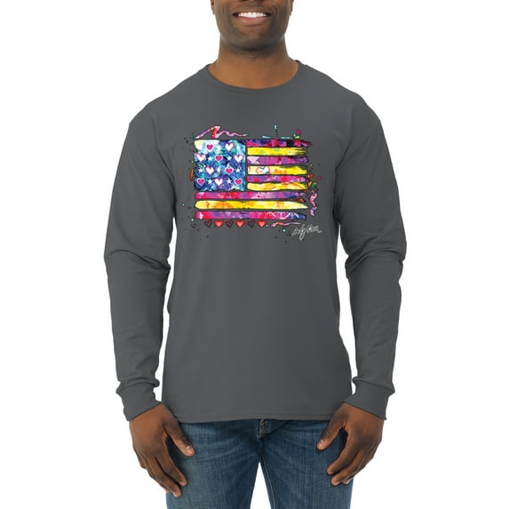 Wild Bobby, Colorful Neon Flag, Streetwear, Men Long Sleeve Shirt, Charcoal, Medium