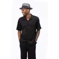 Montique Black Walking Suit Solid Color Short Sleeve Shirt Men's Leisure Suit 696