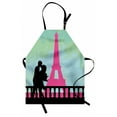 thumbnail image 1 of Kiss Apron Couple in Paris Kissing near the Eiffel Tower Valentine's Day Hand Drawn Style, Unisex Kitchen Bib Apron with Adjustable Neck for Cooking Baking Gardening, Seafoam Pink Black, by Ambesonne, 1 of 3