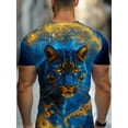 thumbnail image 2 of Men's Blue Leopard Print 3D Digital Printed T-Shirt - Turquoise and Gold Animal Print Short Sleeve Crew Neck, Full Cover Design, Casual and Personalized Wear, 2 of 6