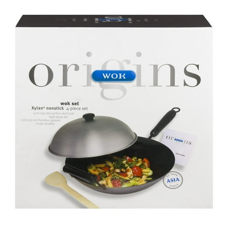 Origins Wok Set - 4 PC, 4.0 PIECE(S) (Best Flat Bottom Carbon Steel Wok)