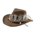 thumbnail image 4 of Sombrero de vaquero con plumas occidentales, informal, único, para hombres y mujeres, ideal para fiestas, juegos de rol y pesca. Café, 4 of 9