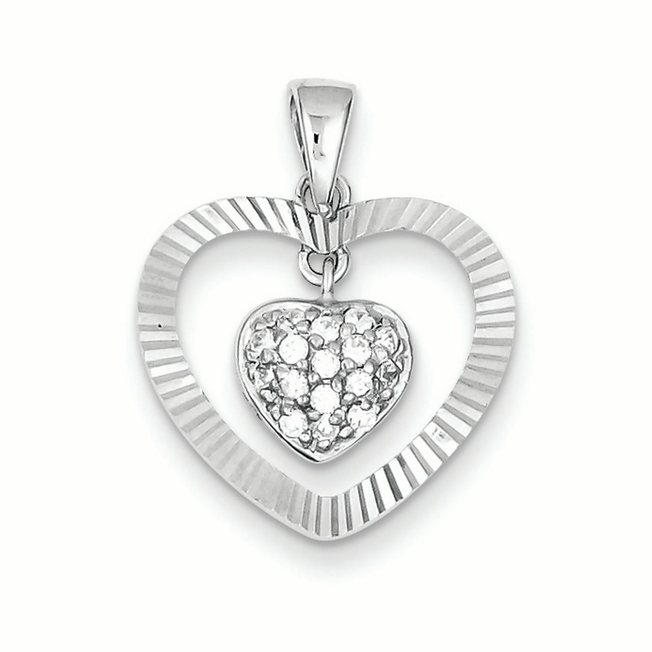 Faceted Heart Shape Pendant/Charm Cubic Zirconia Sterling Silver Fitting 