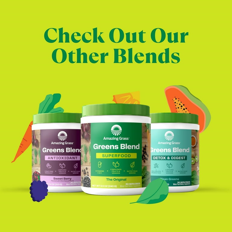 Amazing Grass Greens Blend Mood Super Greens Powder Smoothie Mix with Organic Spirulina Chlorella Beet Root Powder Digestive Enzymes Probiotics 30 Servings. Passionfruit Citrus Walmart