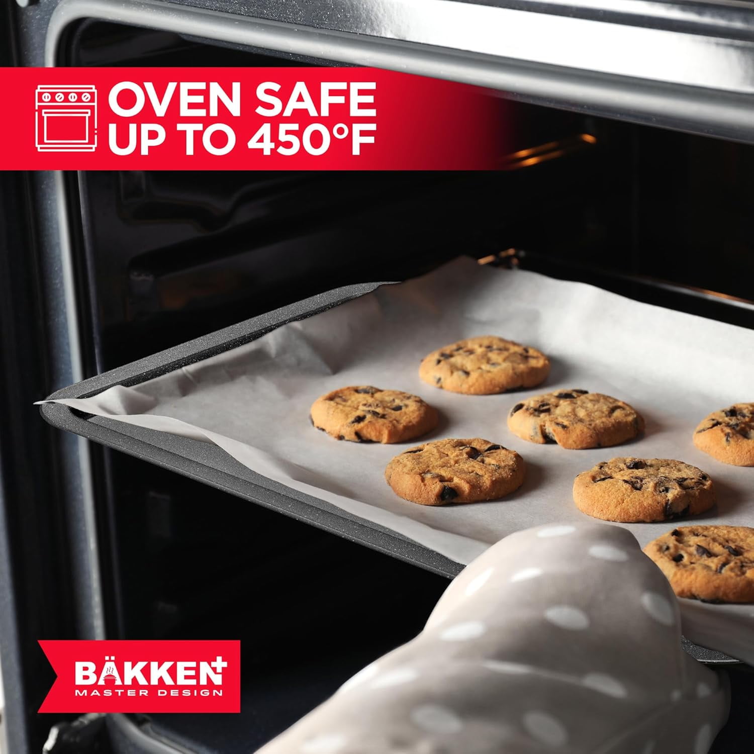 Bakken- Swiss 3-Piece Kitchen Baking Pan Set - Commercial Grade Carbon Steel Bakeware with Nonstick Coating, Stackable and Space-Saving Design, Oven Safe Tray (up to 450°F), Gray Marble