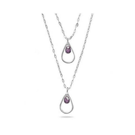 Jewelryweb Sterling Silver 16 Inch+2 Inch Extention Double Graduated Strand Necklace With Purple CZ