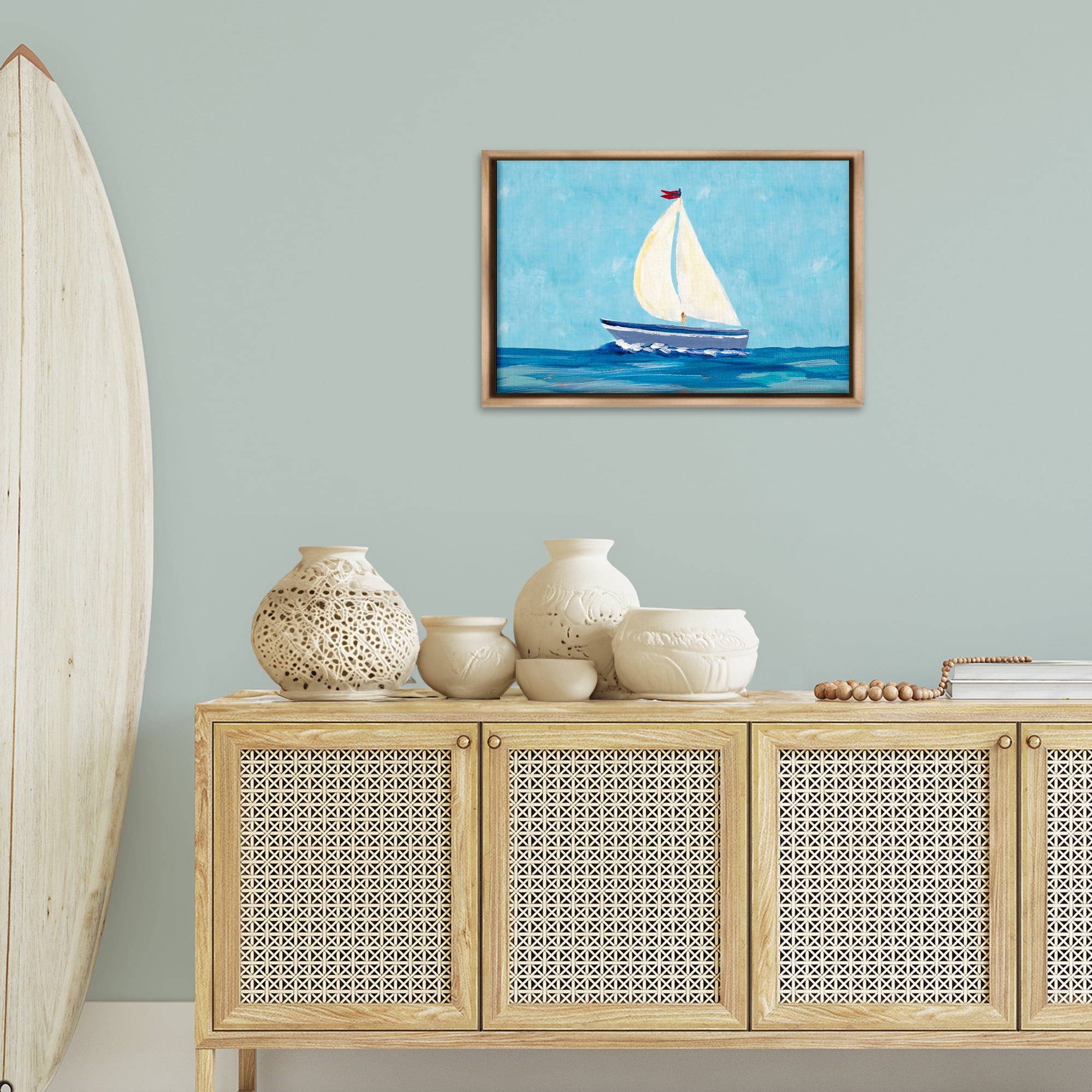 Stupell Industries Sail The Sea Transportation Painting Brown Floater Framed Canvas Art Print Wall Art, 25 x 17