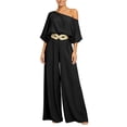 thumbnail image 6 of PBFRDSJ Women's Casual Off Shoulder Lantern Long Sleeve High Waist Wide Leg Jumpsuit With Braided Belt for Daily Vacation Party, 6 of 6