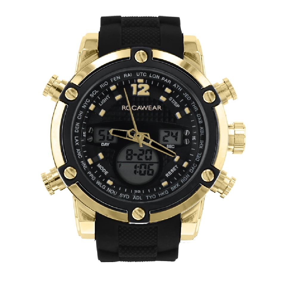 Rocawear Men s Black Grey Camo Silicone Strap Watch 47mm Walmart