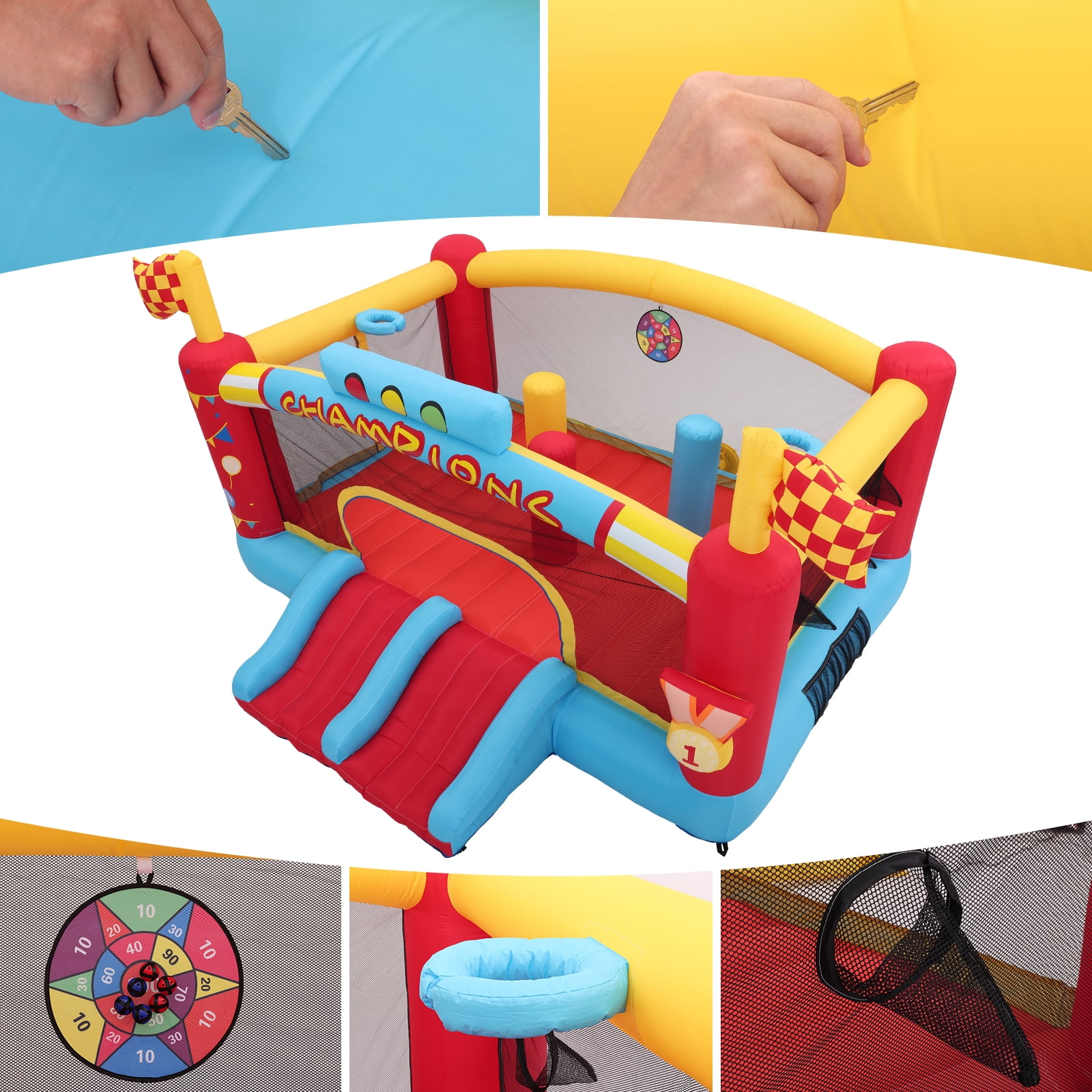 Funcid Bounce House Water Slide for Kids 3-12 with Slides, Big Jumping Area, Double Basketball Hoops & Bouncer Slides, Ball Pits, Throw Ball Game, Jump House, 550W Blower