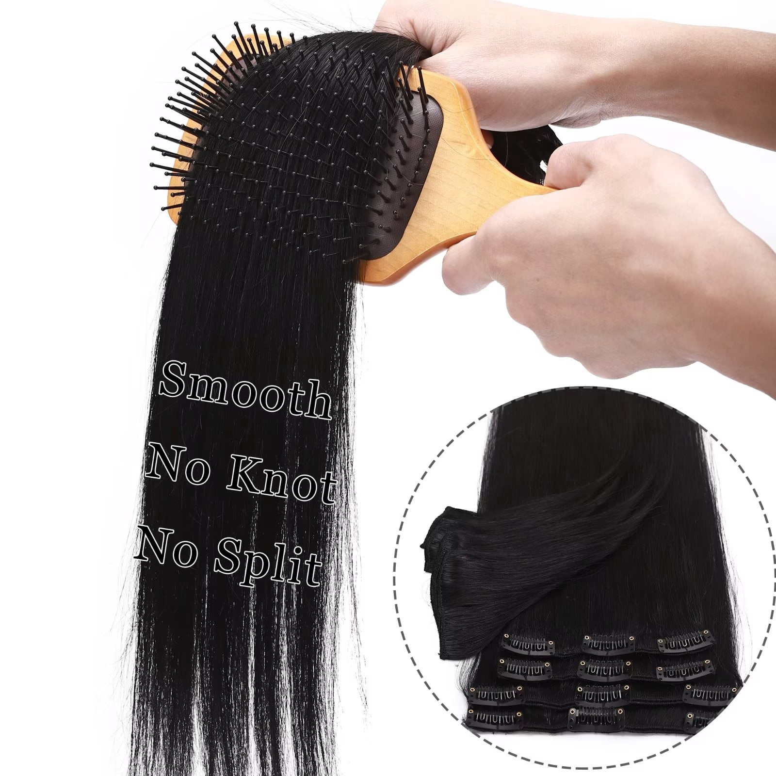 MY-LADY 8Pcs 18Clips Clip in Hair Extensions Human Hair for Women Double Weft Brazilian Remy Straight Human Hair Clip in Hairpiece 12inch #01 Jet Black