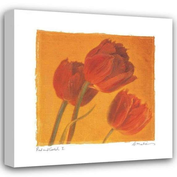 Amy Melious 26x26 Gallery Wrapped Canvas Wall Art Titled - Red and Gold I