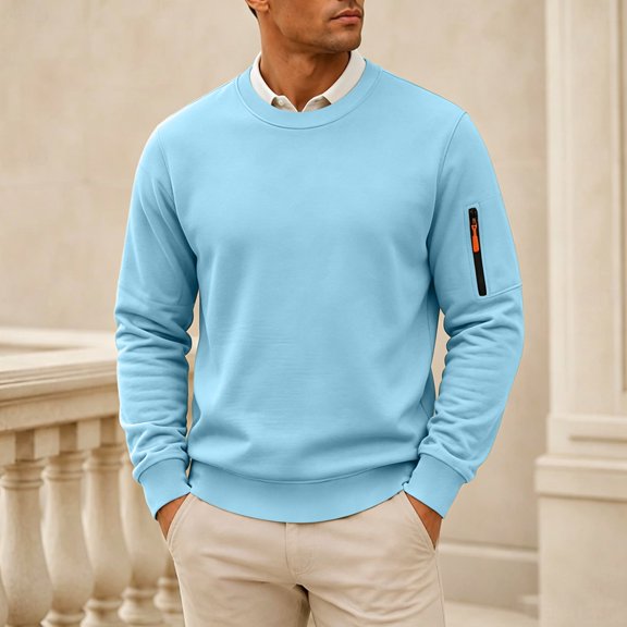 LYSMORA Men's Crew Neck Pullover Sweatshirt, Long Sleeve Zipper Arm Pocket Loose Casual Daily Athletic Tops