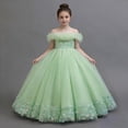 thumbnail image 2 of Makaor Flower Girl Dress for Weddings Toddler Ruched Bow Ball Gown Dress Mesh Off Shoulder Birthday Party Dresses Empire Waist Maxi Formal Dresses, 2 of 6