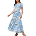 thumbnail image 2 of AskLazy Women's Summer Mix Casual Short Sleeve Crew Neck Loose Tiered Long Dress With Pockets,US Size,Floral Light Blue,S, 2 of 7