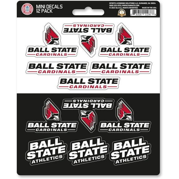 Ball State University Cardinals 12-Piece Mini Decal Sticker Set, 5x6 Inch Sheet, Gift for football fans for any hard surfaces around home, automotive, personal items