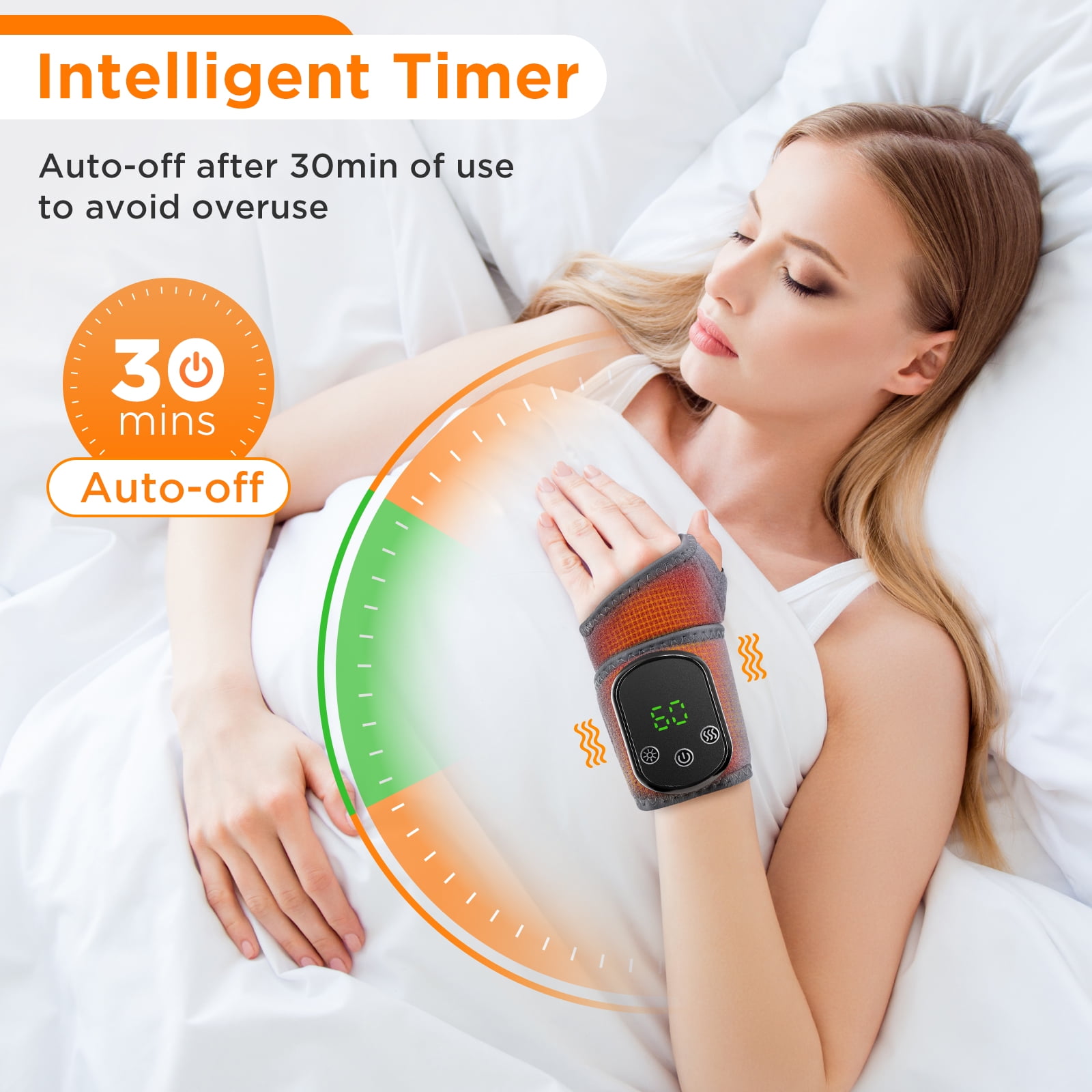 Wrist Heating Pad Wrap Massage, Heated Wrist Massager with 5 Heats and 3 Vibrations, Electric Heating Pads for Wrist, Auto Shut Off, Left Right Hand, Gifts for Family Travel