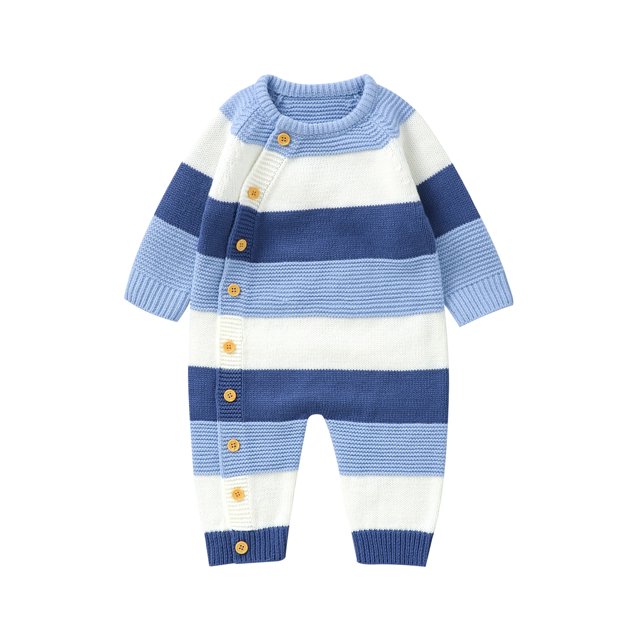 Gupgi Baby Girl Boy Striped Sweater Romper Infant Long Sleeve Full Length Jumpsuit Fall Winter Clothes
