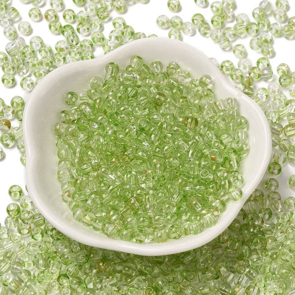 Transparent Colours Glass Round Beads with Glitter Powder Round Hole Lawn Green 4x3mm Hole: 1.4mm 4500pcs/pound