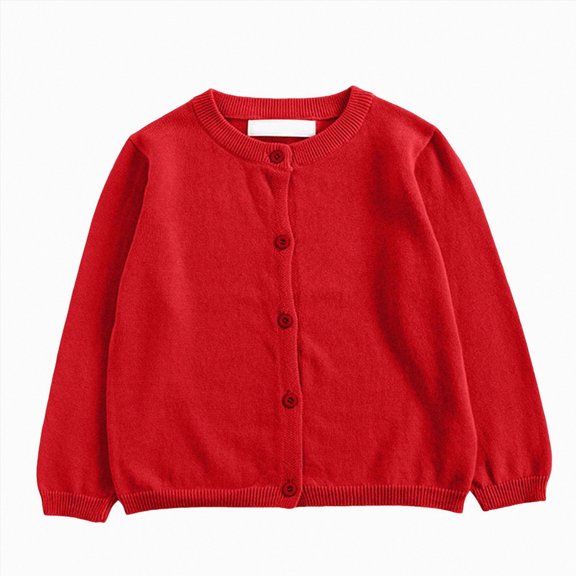 CAUYDY Western Girls Winter Warm Cardigan Sweater, Long Sleeve Button Knit Back to School Clothing for Kids Red Sizes 7-8 Years