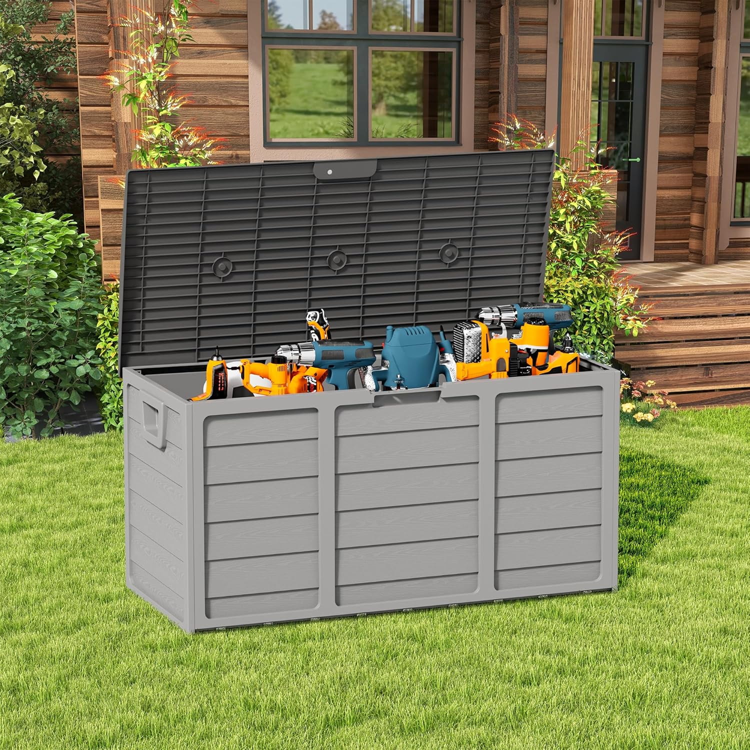 75 Gallon Outdoor Storage Deck Box Weatherproof Durable Resin Container