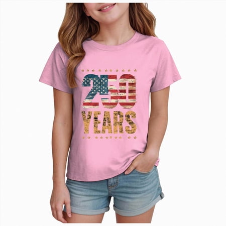 felwors Kids 4th of July Shirts Boys Girls Fourth of July Patriotic Outfits Toddler American Day Tee Tops (9-10 Years Pink)