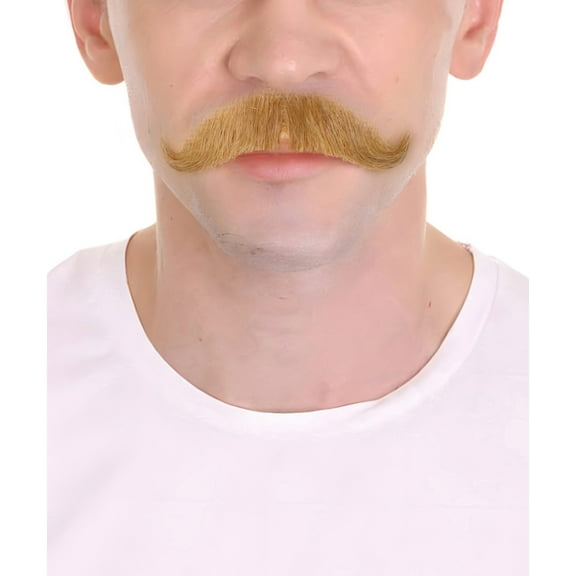 HPO Fake Mustache for Adult Men's Premium Imperial Human Facial Hair, Synthetic Fiber, Soft Blonde Color